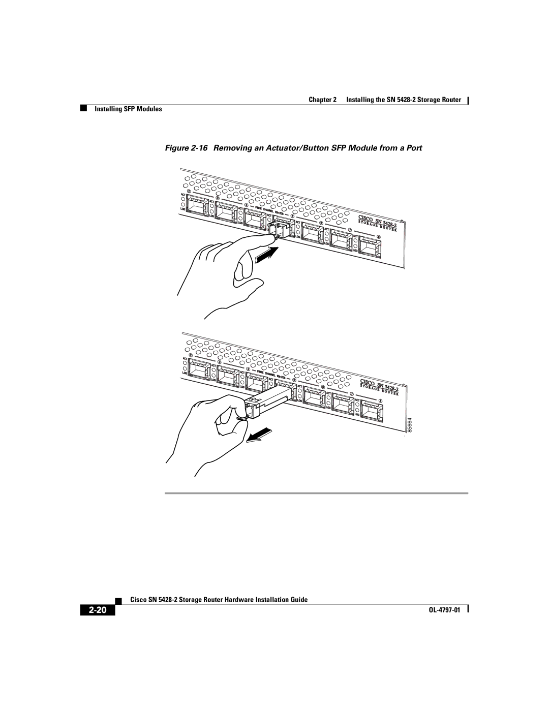 Cisco Systems SN 5428-2 manual Removing an Actuator/Button SFP Module from a Port 