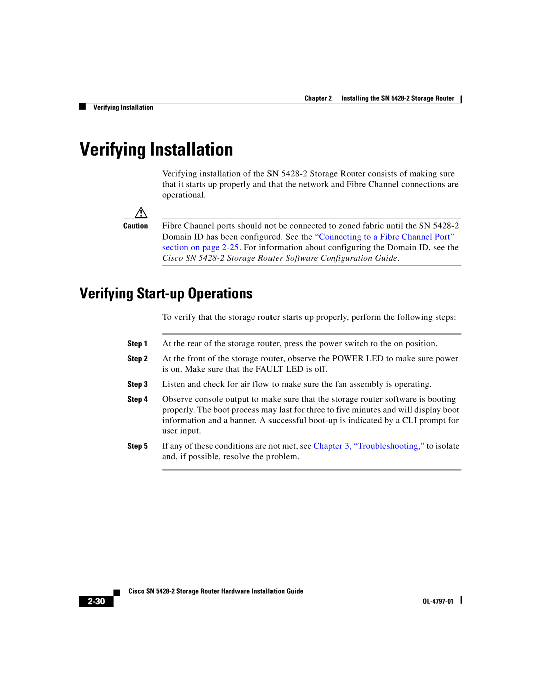 Cisco Systems SN 5428-2 manual Verifying Installation, Verifying Start-up Operations 