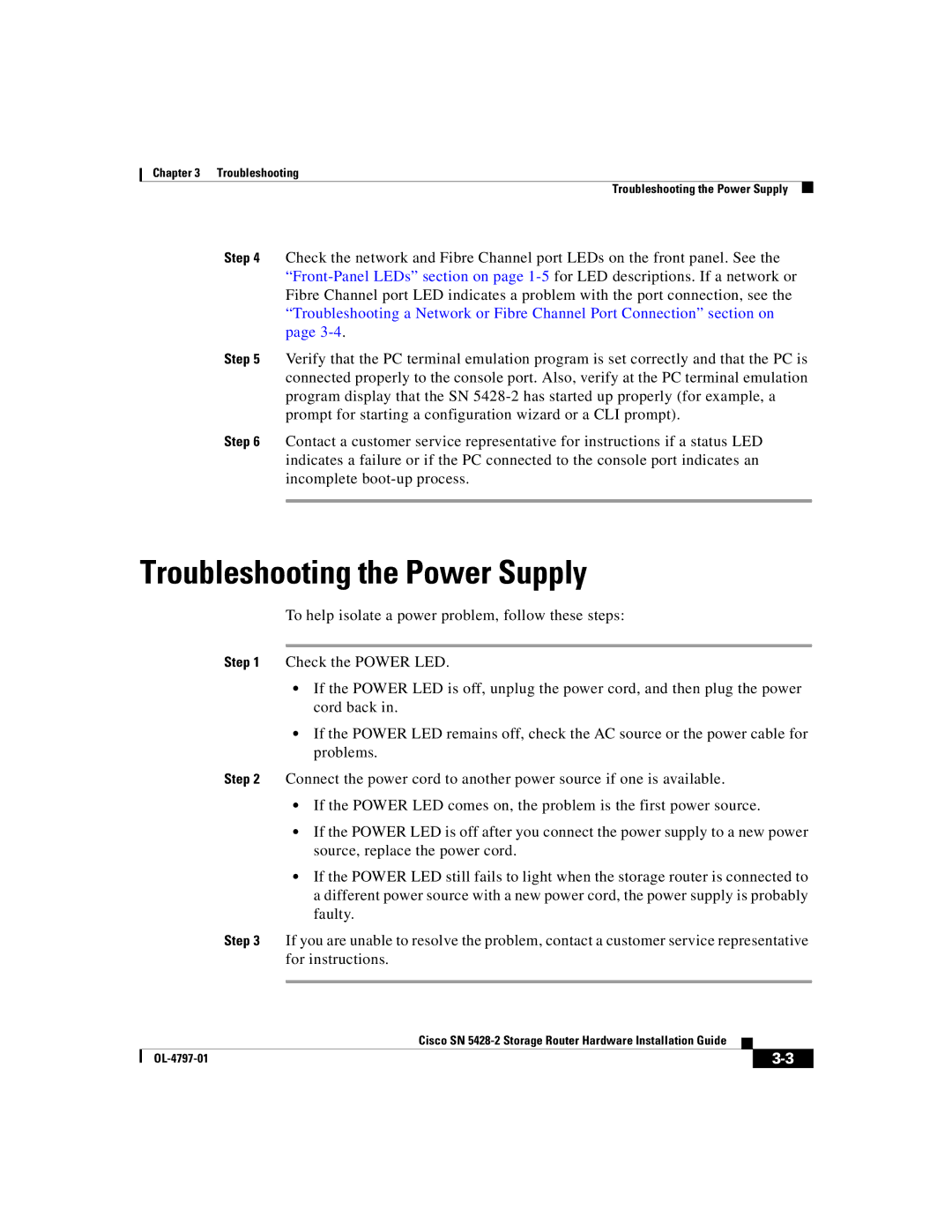 Cisco Systems SN 5428-2 manual Troubleshooting the Power Supply 