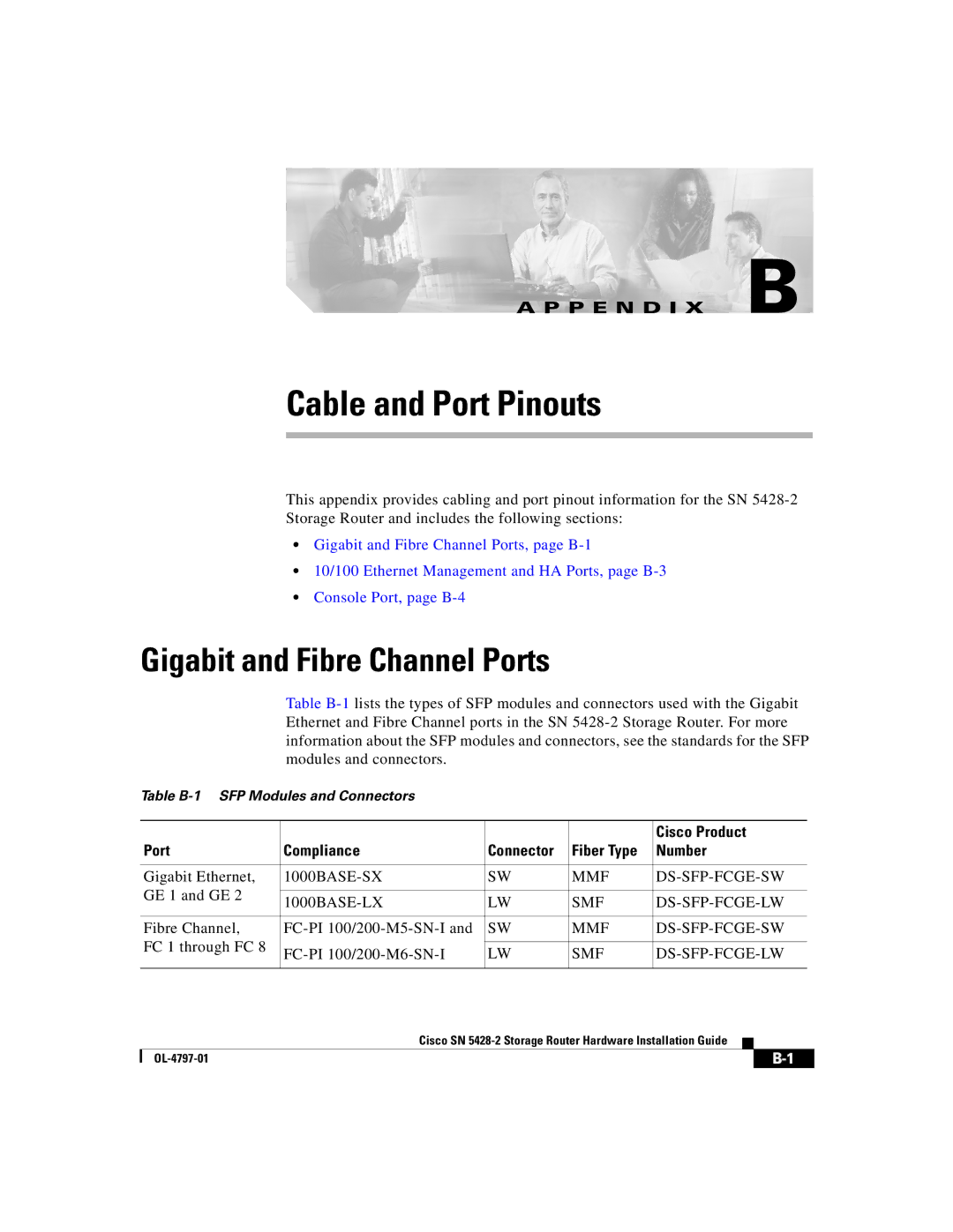 Cisco Systems SN 5428-2 manual Cable and Port Pinouts, Gigabit and Fibre Channel Ports 