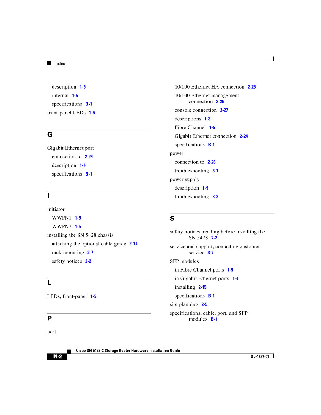 Cisco Systems SN 5428-2 manual IN-2 