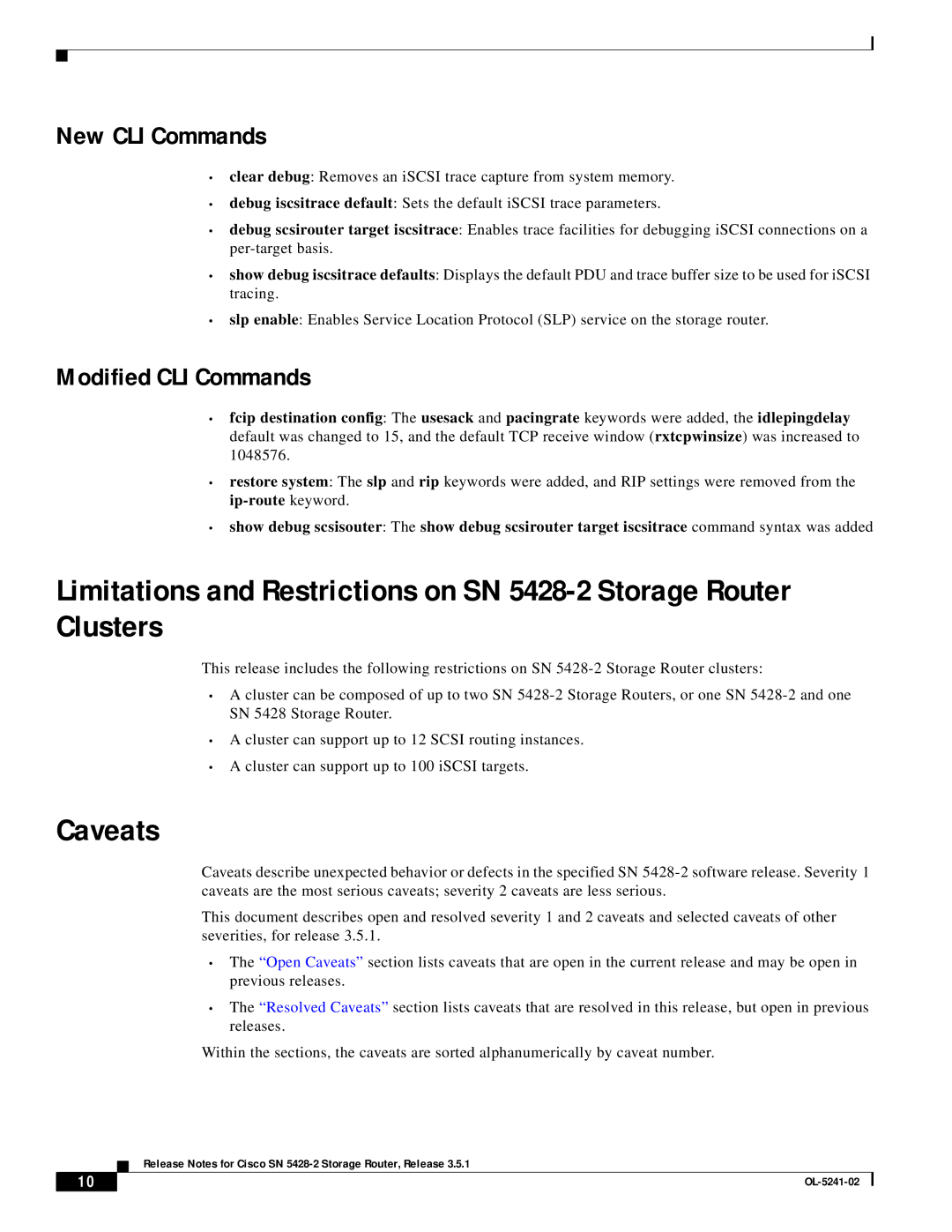 Cisco Systems SN 5428-2 manual Caveats, New CLI Commands, Modified CLI Commands 