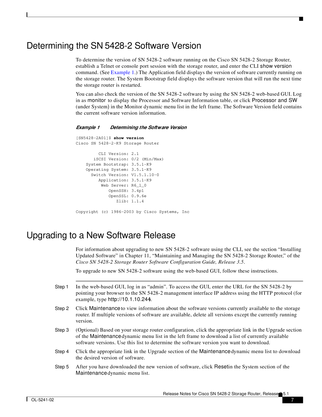 Cisco Systems manual Determining the SN 5428-2 Software Version, Upgrading to a New Software Release 