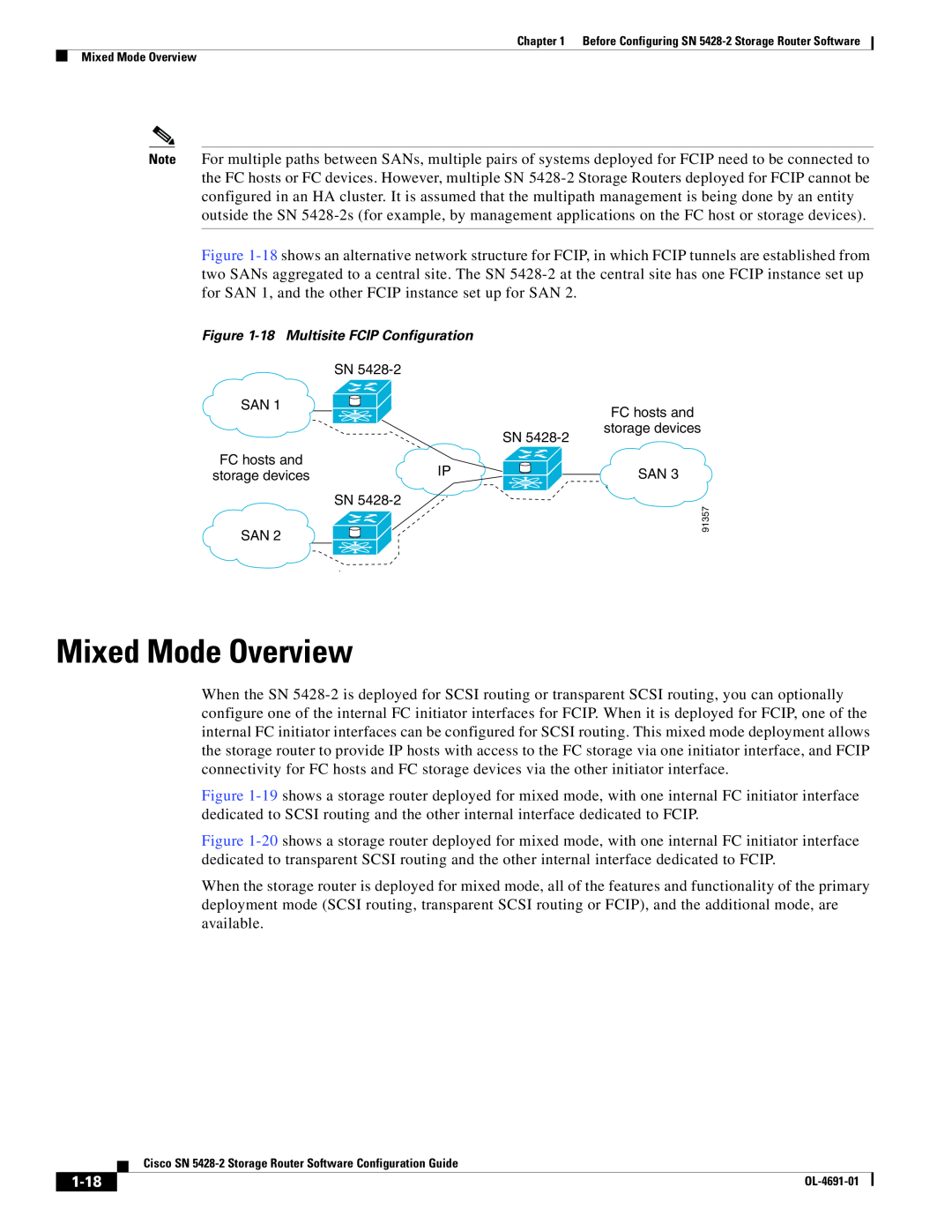 Cisco Systems SN 5428-2 manual Mixed Mode Overview, 1-18, 18 Multisite FCIP Configuration 