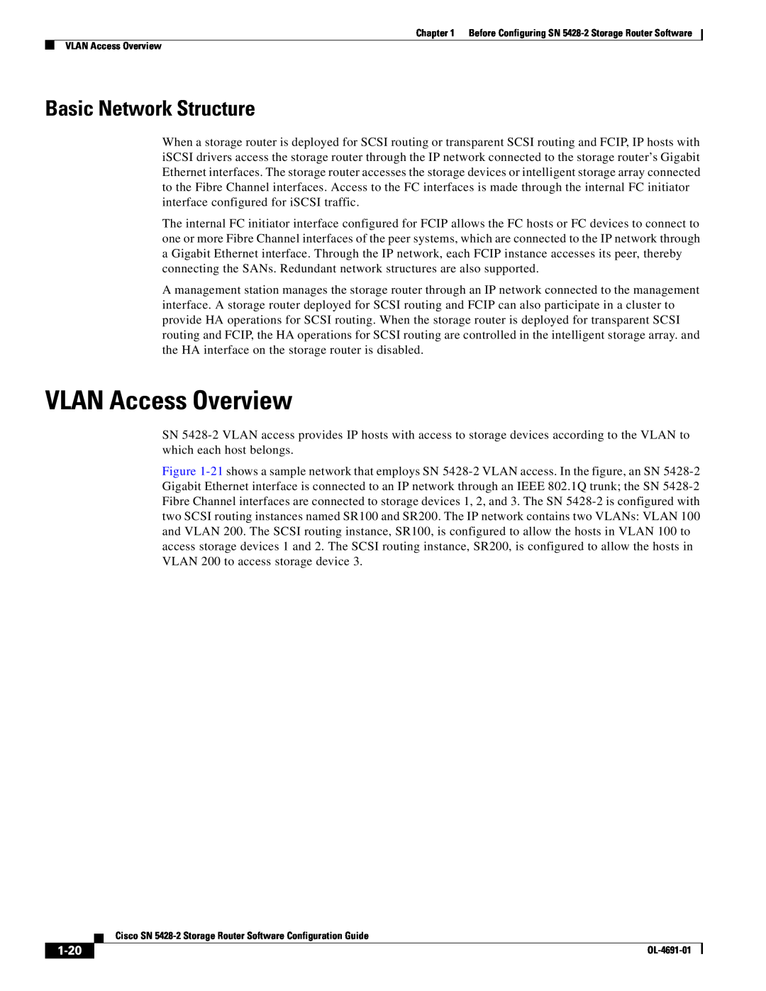 Cisco Systems SN 5428-2 manual VLAN Access Overview, 1-20, Basic Network Structure 