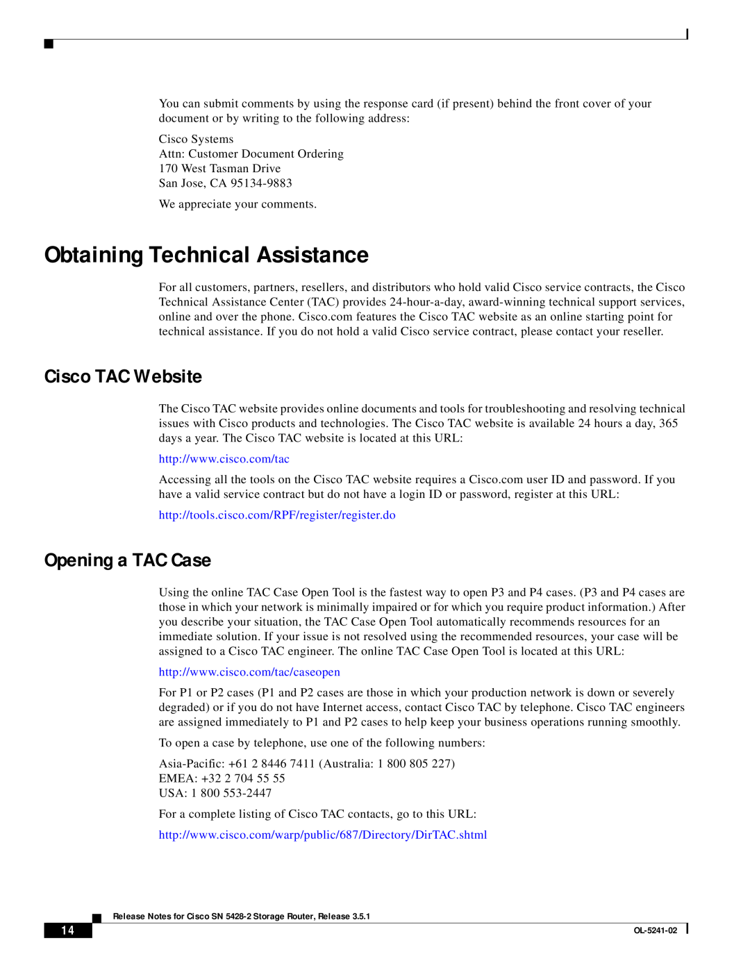 Cisco Systems SN 5428-2 manual Obtaining Technical Assistance, Cisco TAC Website, Opening a TAC Case 