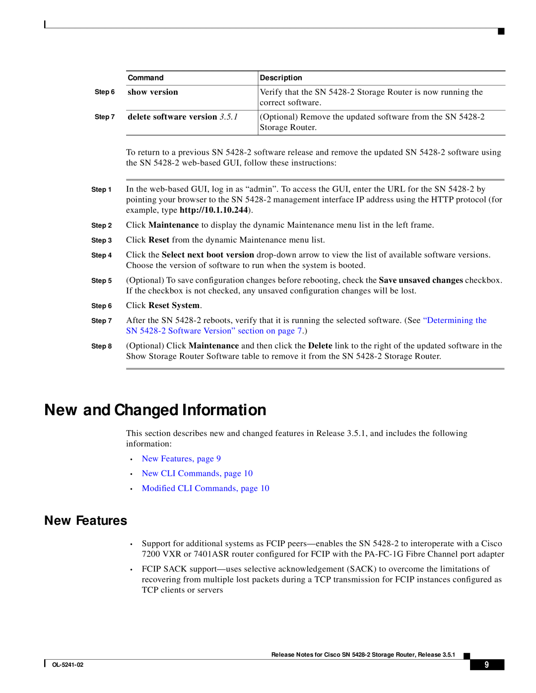 Cisco Systems SN 5428-2 manual New and Changed Information, New Features, Command, Description 