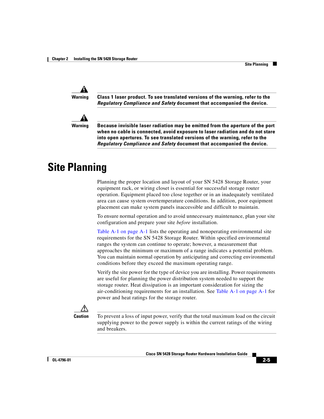 Cisco Systems SN 5428 manual Site Planning 