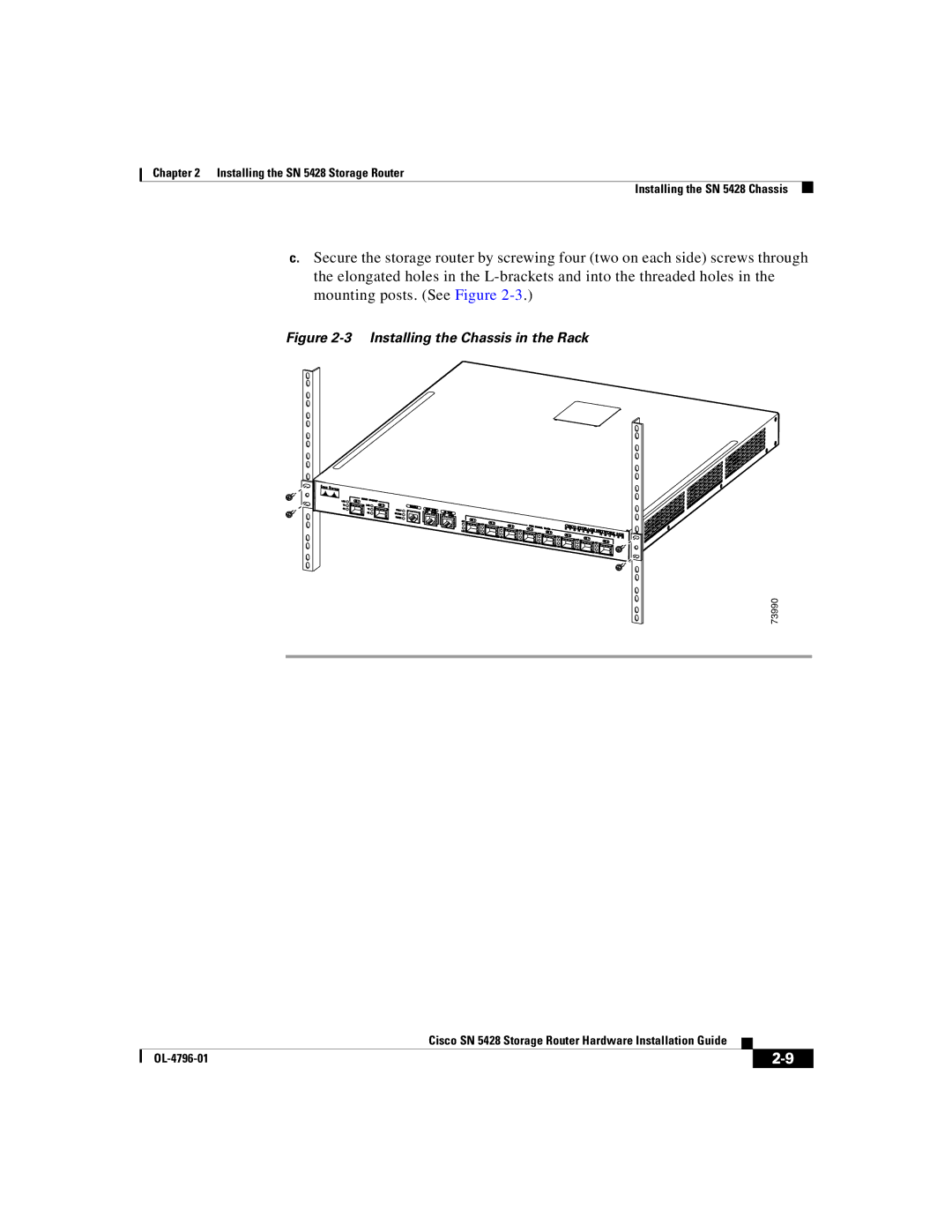 Cisco Systems SN 5428 manual Installing the Chassis in the Rack 