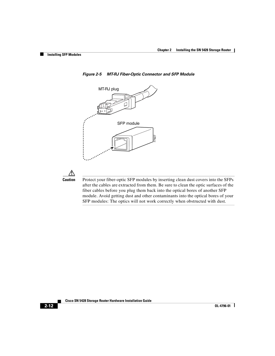 Cisco Systems SN 5428 manual MT-RJ Fiber-Optic Connector and SFP Module 