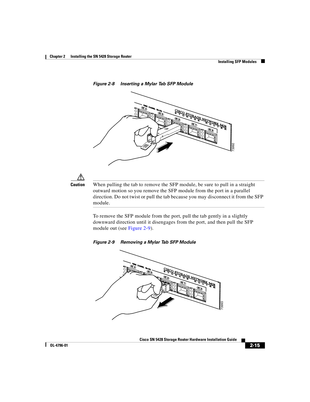 Cisco Systems SN 5428 manual Inserting a Mylar Tab SFP Module 