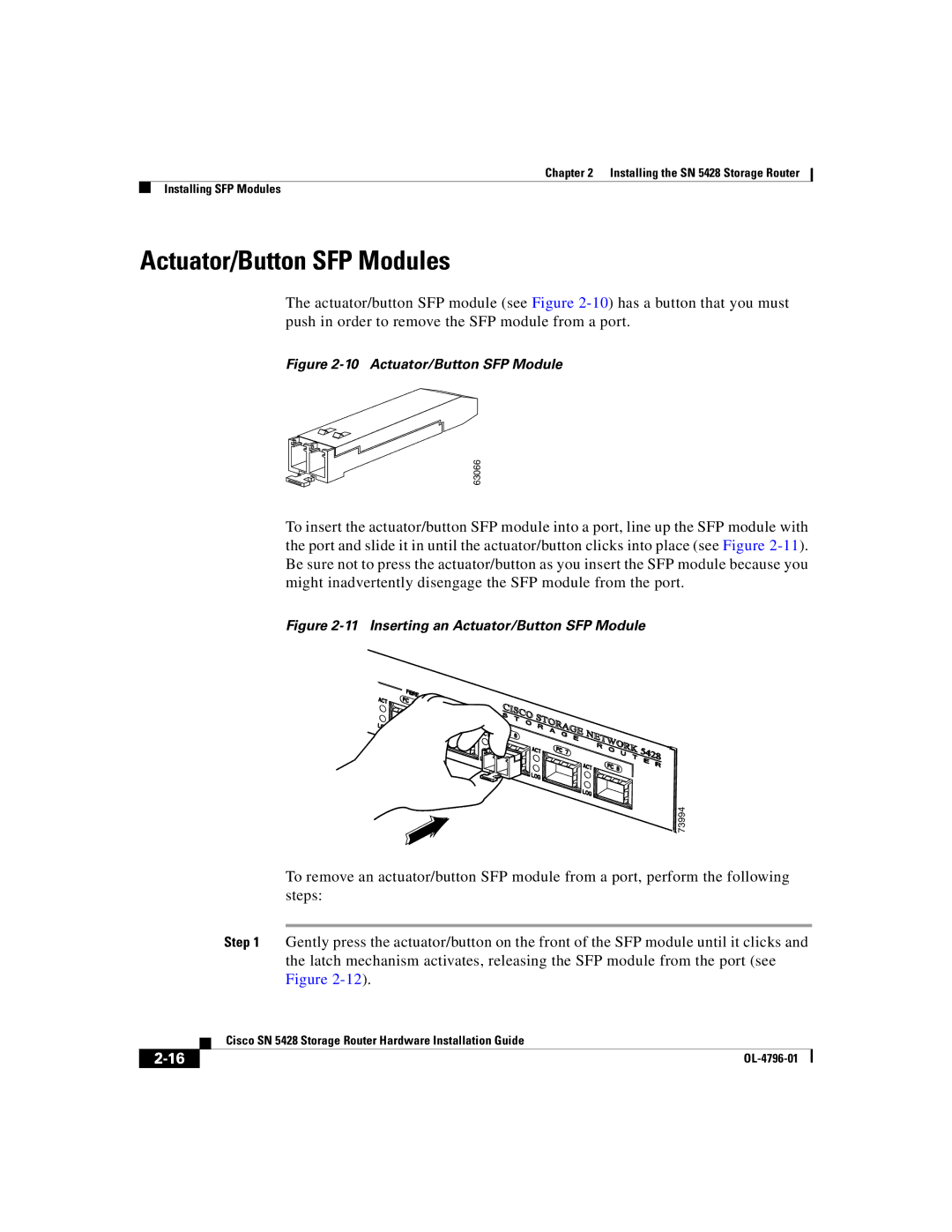 Cisco Systems SN 5428 manual Actuator/Button SFP Modules 