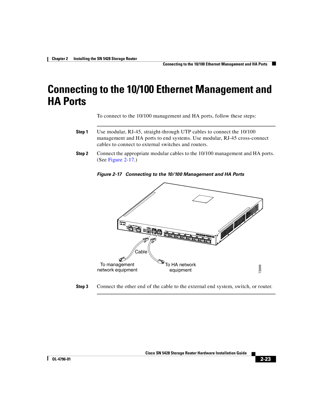 Cisco Systems SN 5428 manual Connecting to the 10/100 Ethernet Management and HA Ports 