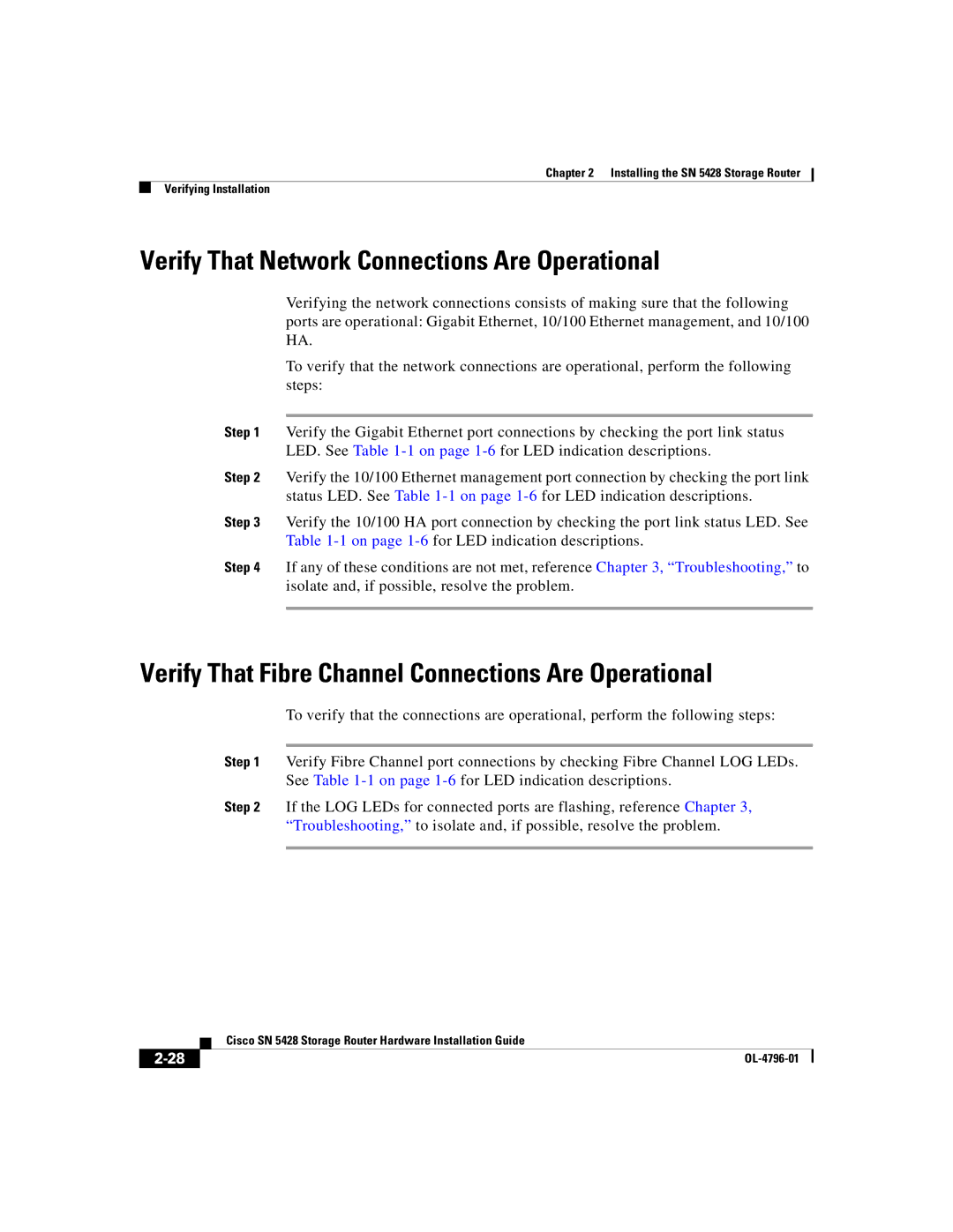 Cisco Systems SN 5428 manual Verify That Network Connections Are Operational 