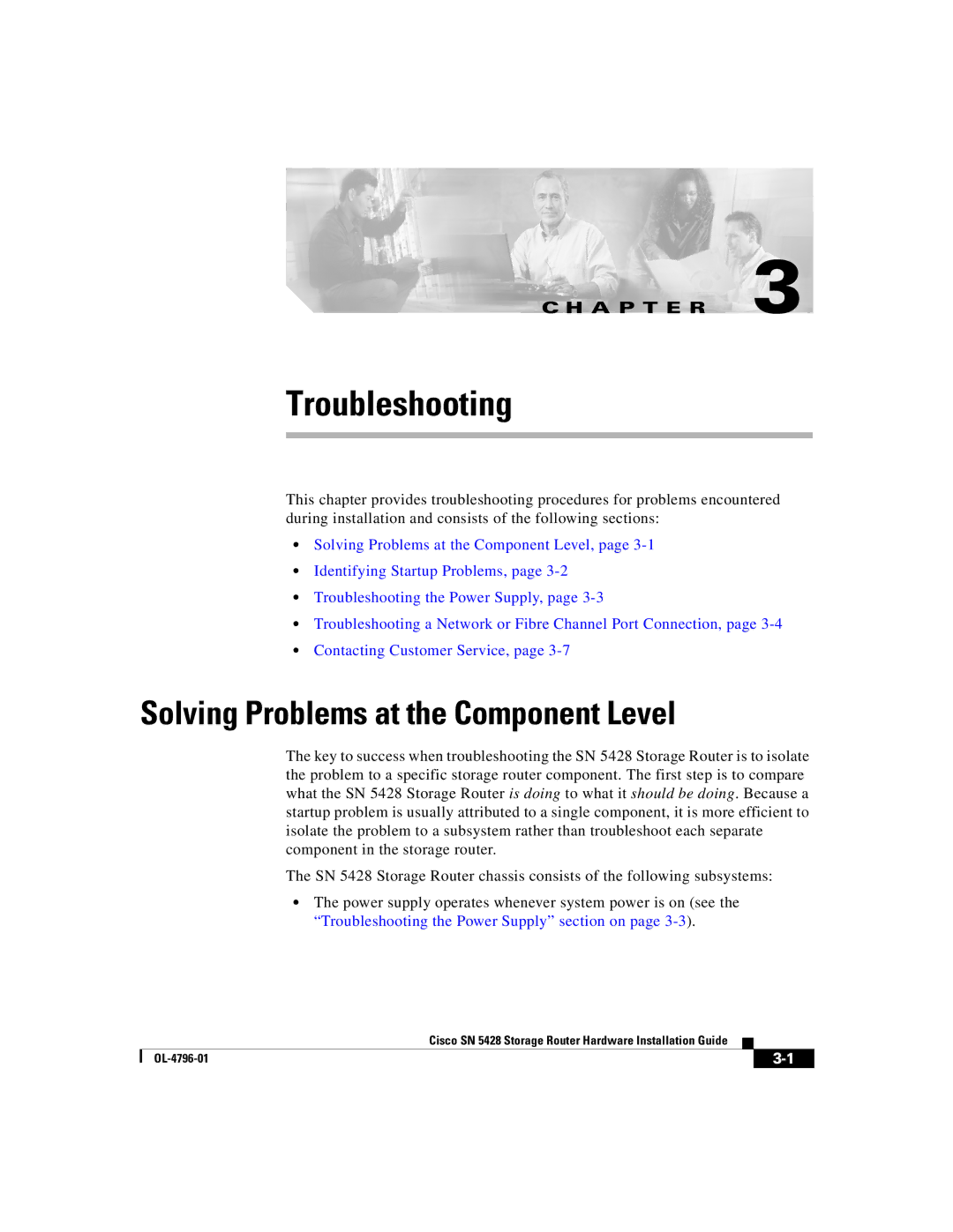 Cisco Systems SN 5428 manual Troubleshooting, Solving Problems at the Component Level 