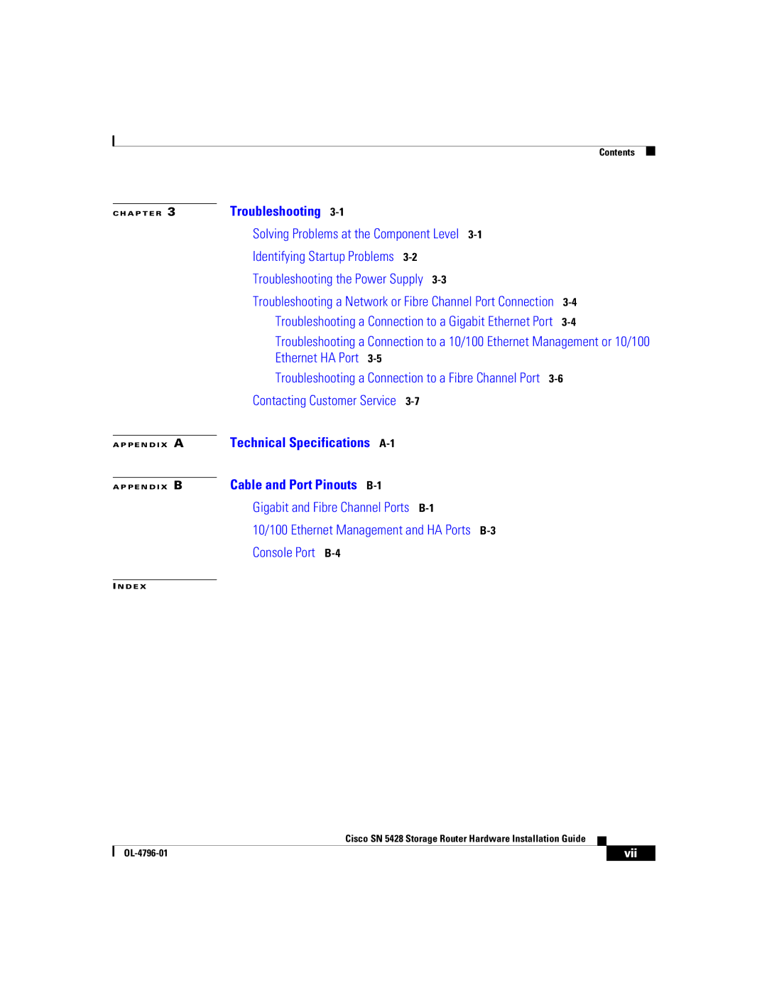 Cisco Systems SN 5428 manual Cable and Port Pinouts B-1 