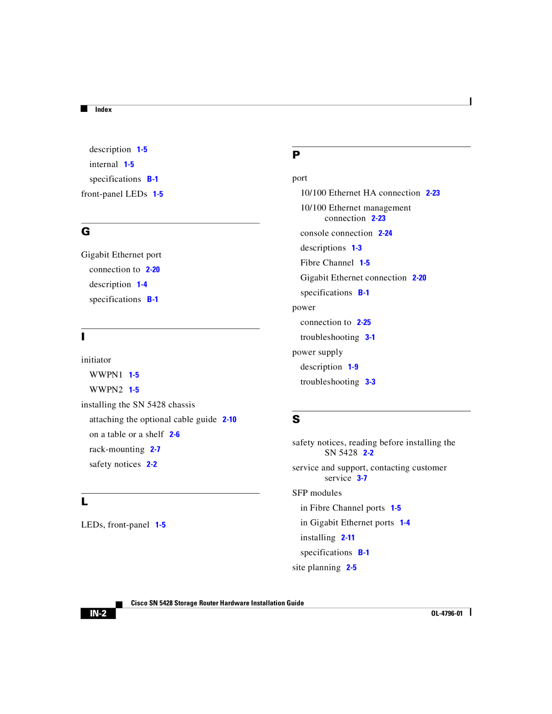 Cisco Systems SN 5428 manual IN-2 