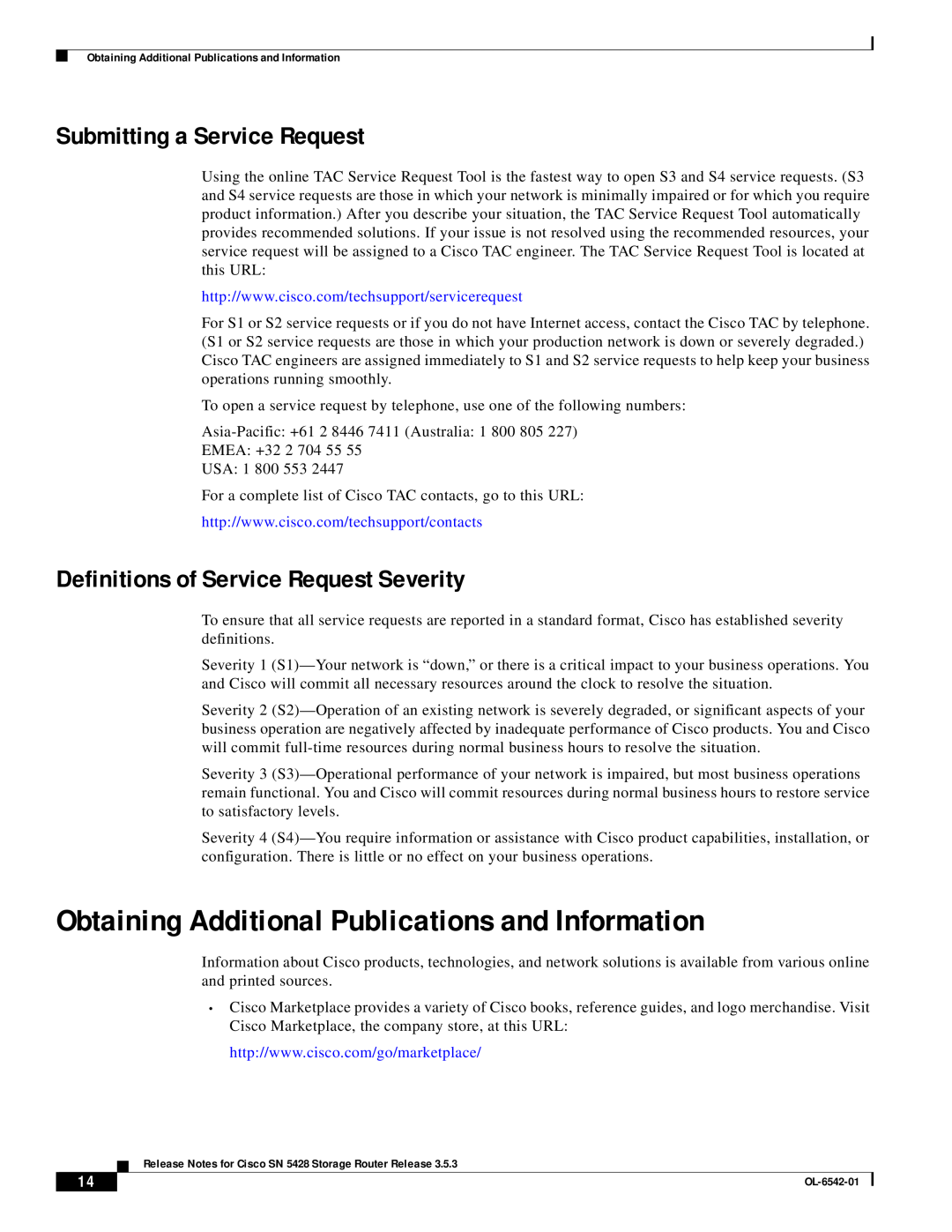 Cisco Systems SN 5428 manual Obtaining Additional Publications and Information, Submitting a Service Request 