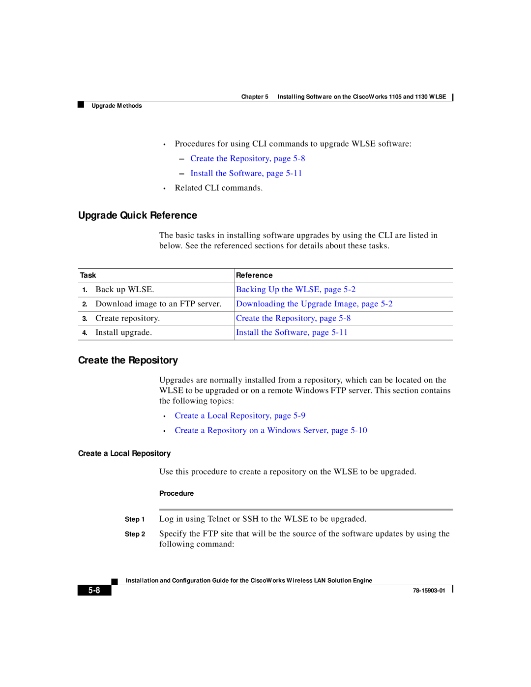 Cisco Systems SOFTWARE RELEASE 2.5 warranty Create the Repository, Create a Local Repository 