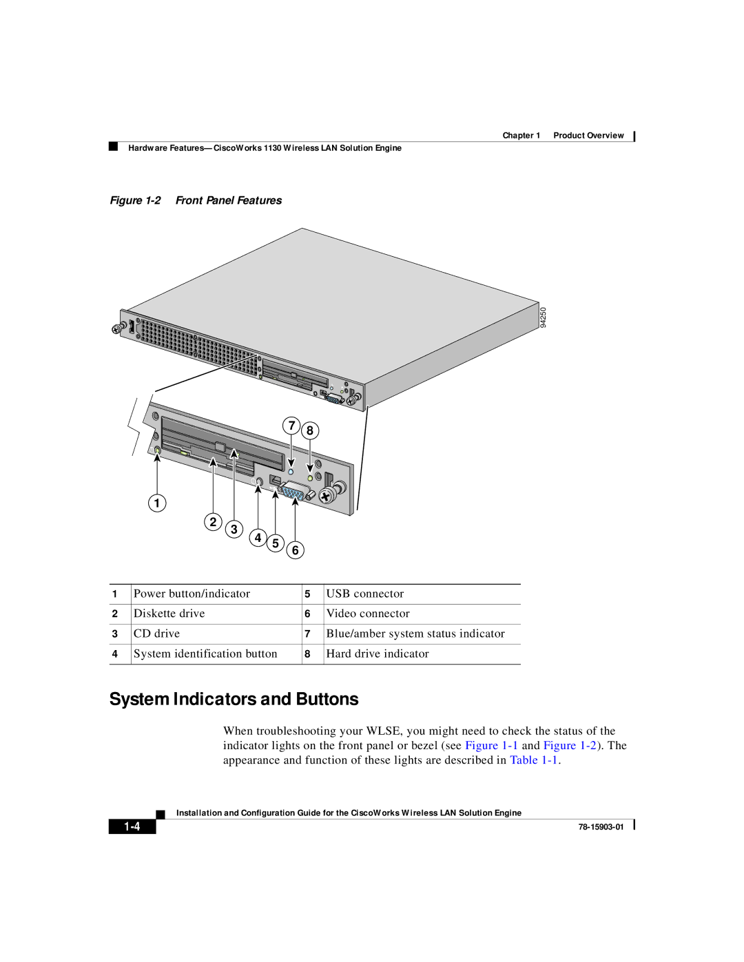 Cisco Systems SOFTWARE RELEASE 2.5 warranty System Indicators and Buttons, Front Panel Features 