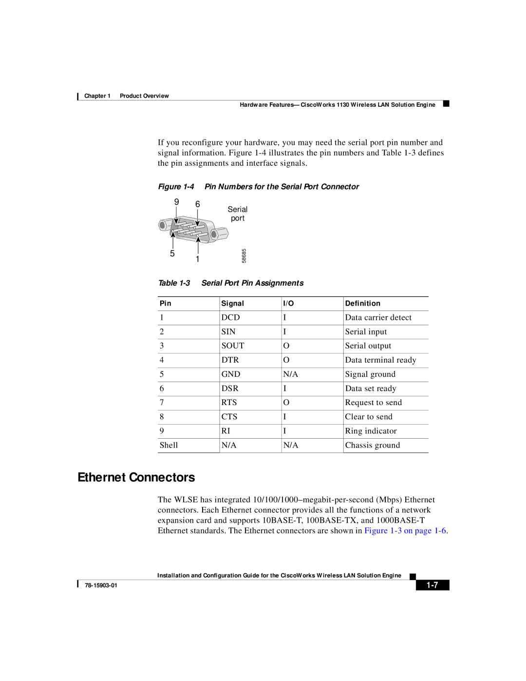 Cisco Systems SOFTWARE RELEASE 2.5 warranty Ethernet Connectors, Pin Signal Definition 