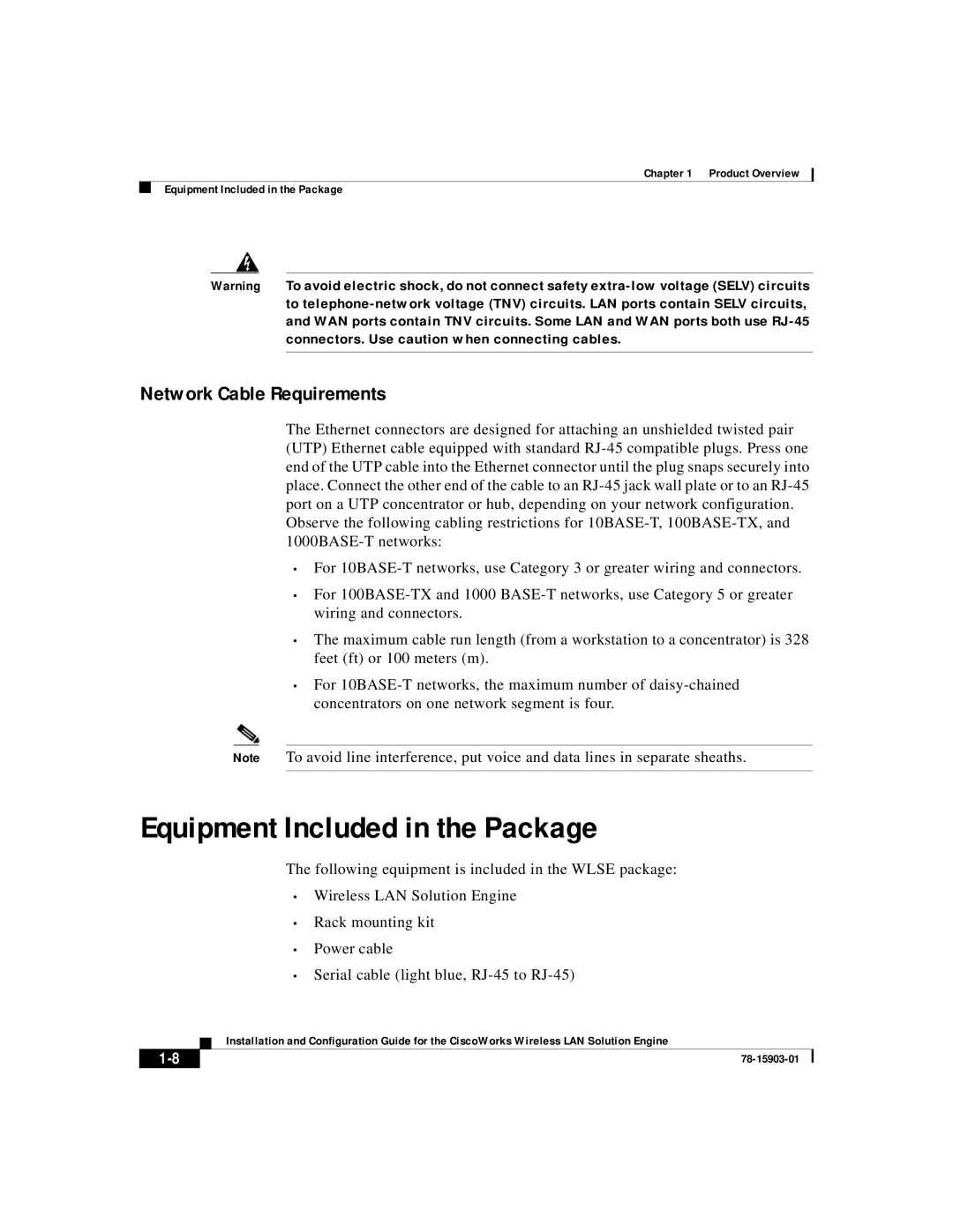 Cisco Systems SOFTWARE RELEASE 2.5 warranty Equipment Included in the Package, Network Cable Requirements 