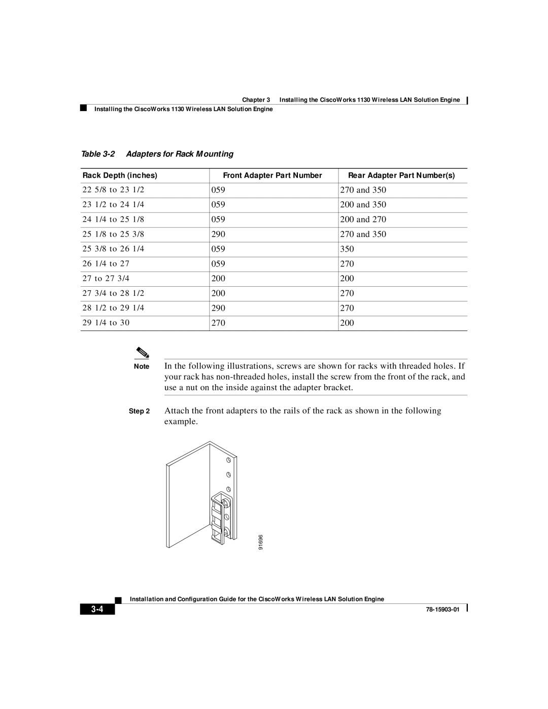 Cisco Systems SOFTWARE RELEASE 2.5 warranty Rack Depth inches Front Adapter Part Number 