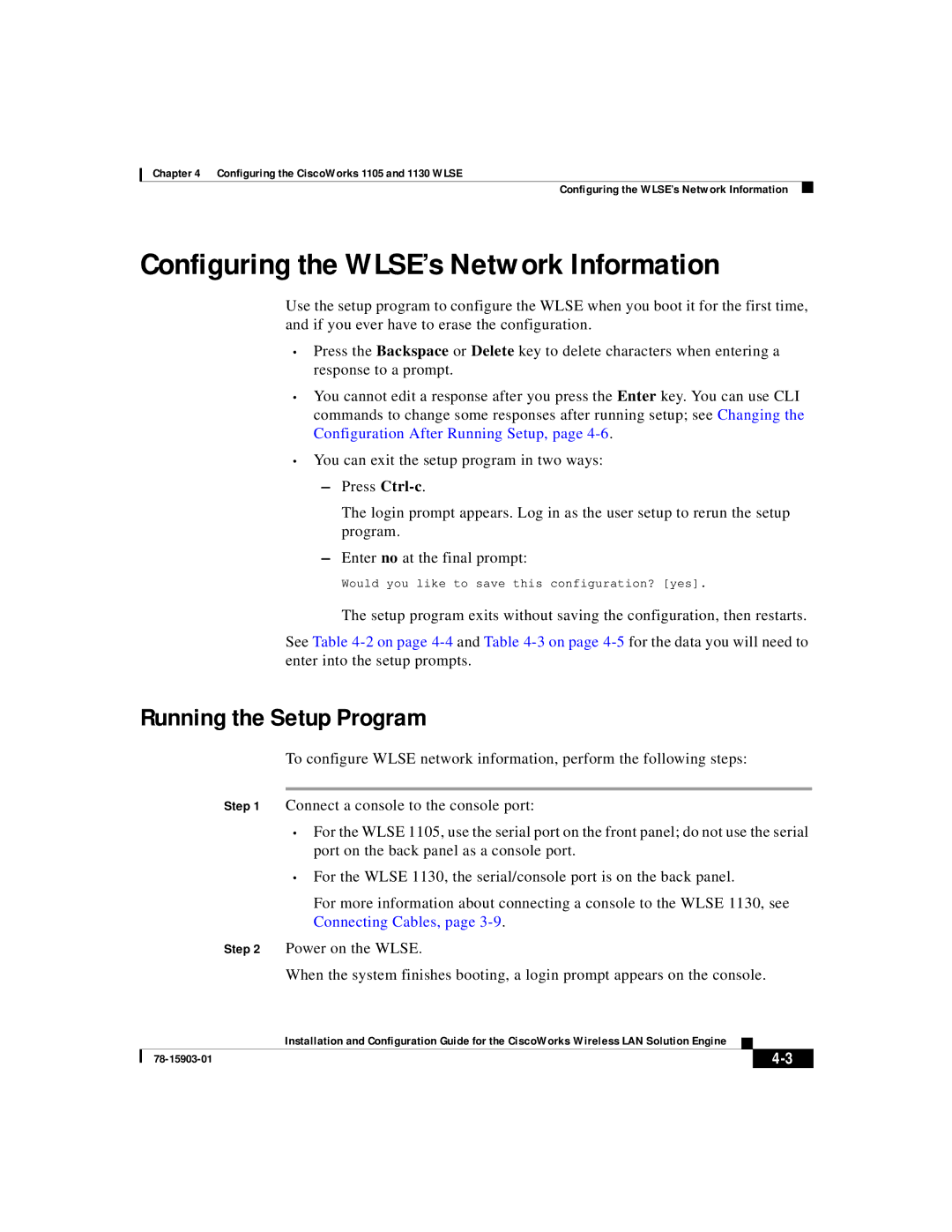 Cisco Systems SOFTWARE RELEASE 2.5 warranty Configuring the WLSE’s Network Information, Running the Setup Program 