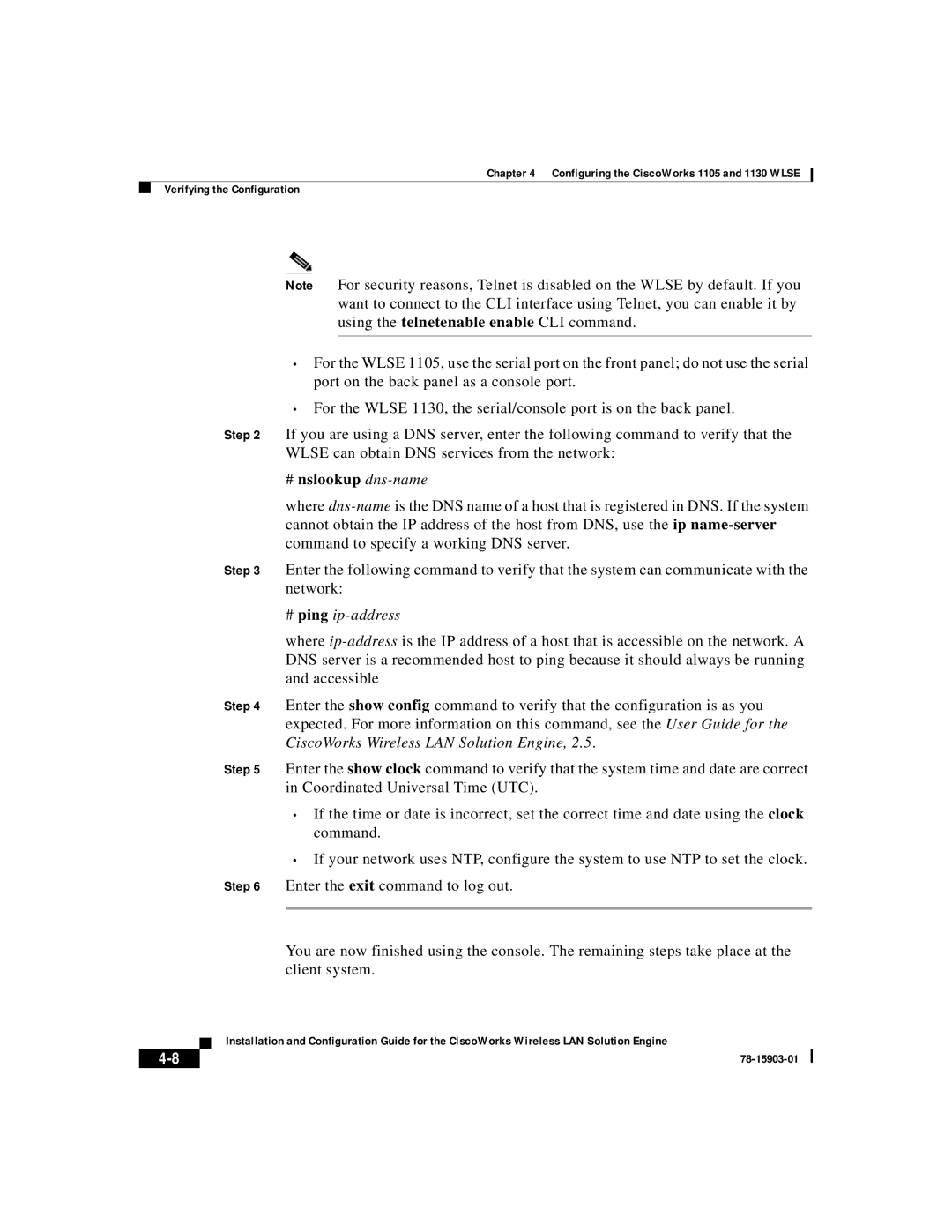 Cisco Systems SOFTWARE RELEASE 2.5 warranty # nslookup dns-name, # ping ip-address 