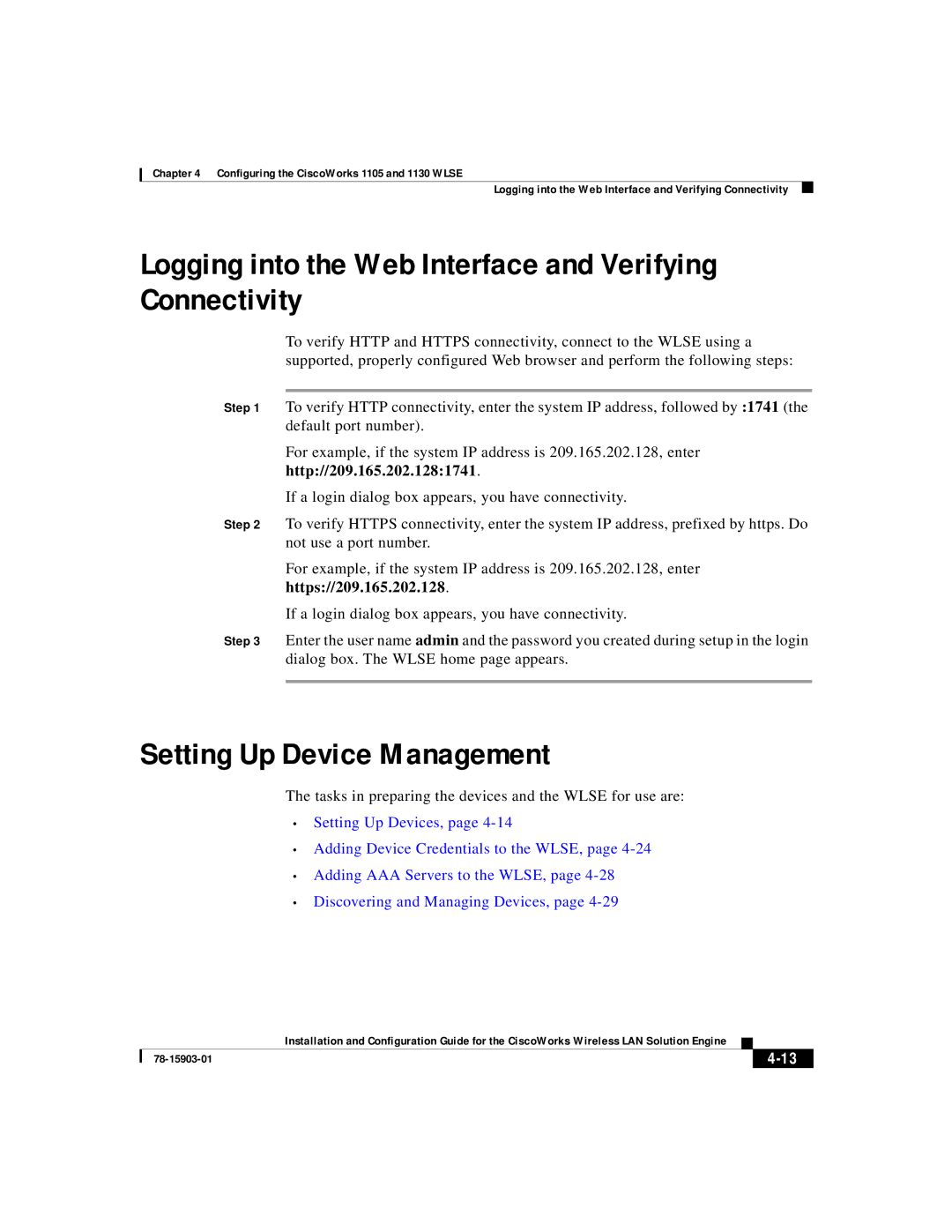 Cisco Systems SOFTWARE RELEASE 2.5 Logging into the Web Interface and Verifying Connectivity, Setting Up Device Management 