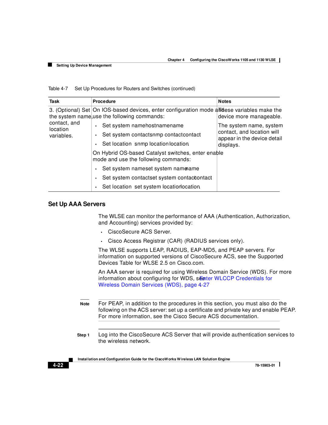 Cisco Systems SOFTWARE RELEASE 2.5 warranty Set Up AAA Servers, Set location-set system location location 