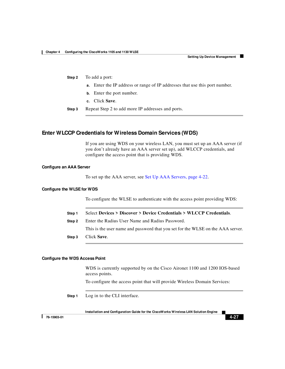 Cisco Systems SOFTWARE RELEASE 2.5 warranty Enter Wlccp Credentials for Wireless Domain Services WDS 