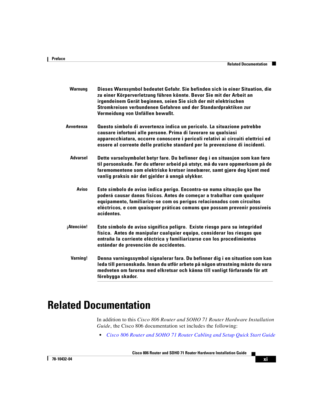 Cisco Systems SOHO 71 manual Related Documentation 