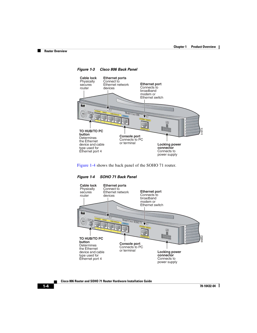 Cisco Systems SOHO 71 manual 4shows the back panel of the Soho 71 router 