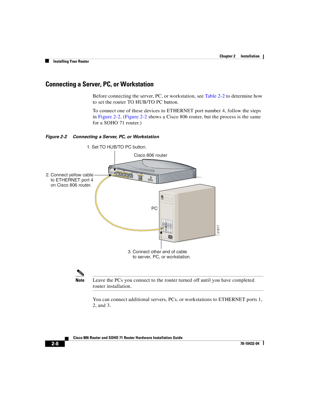 Cisco Systems SOHO 71 manual Connecting a Server, PC, or Workstation 