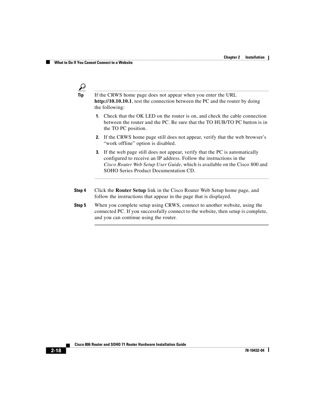 Cisco Systems SOHO 71 manual Installation What to Do If You Cannot Connect to a Website 