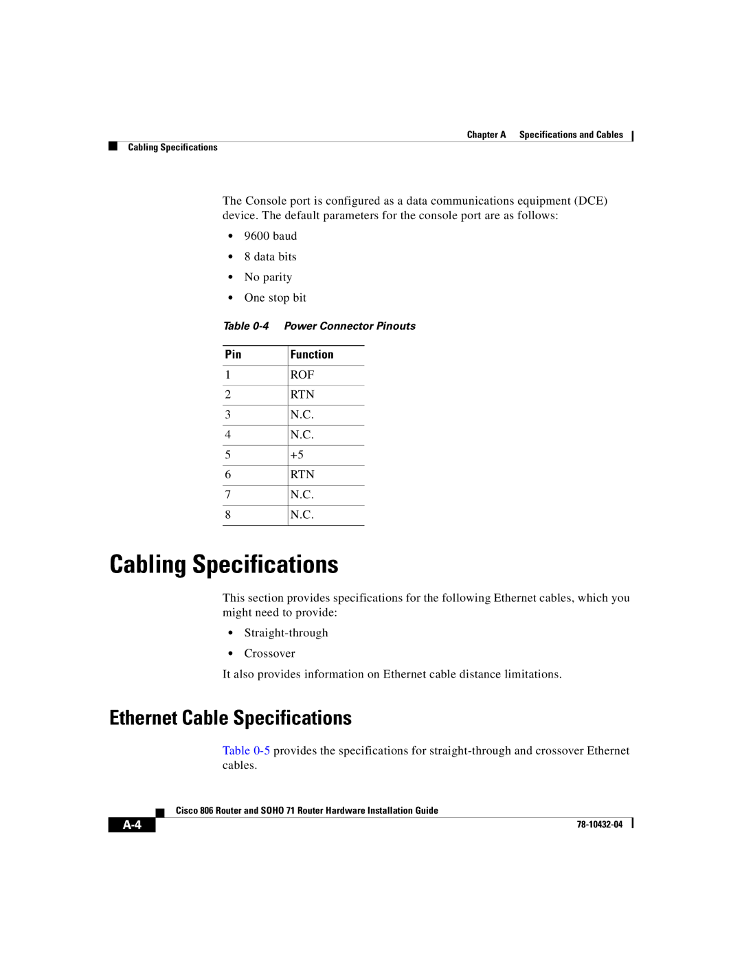 Cisco Systems SOHO 71 manual Cabling Specifications, Ethernet Cable Specifications 