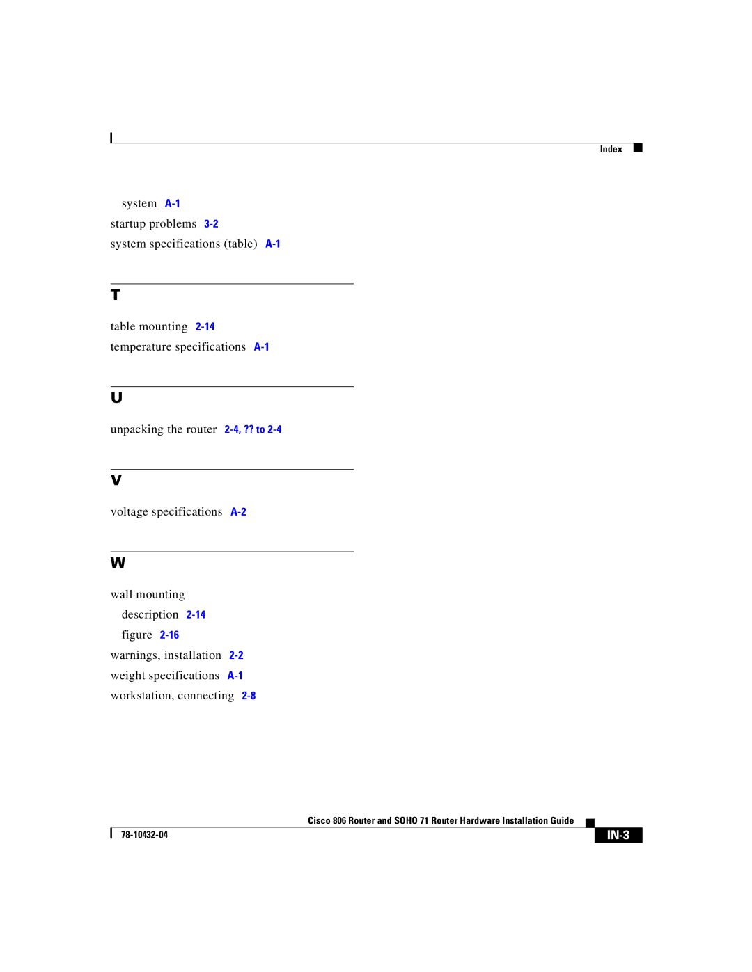 Cisco Systems SOHO 71 manual IN-3 