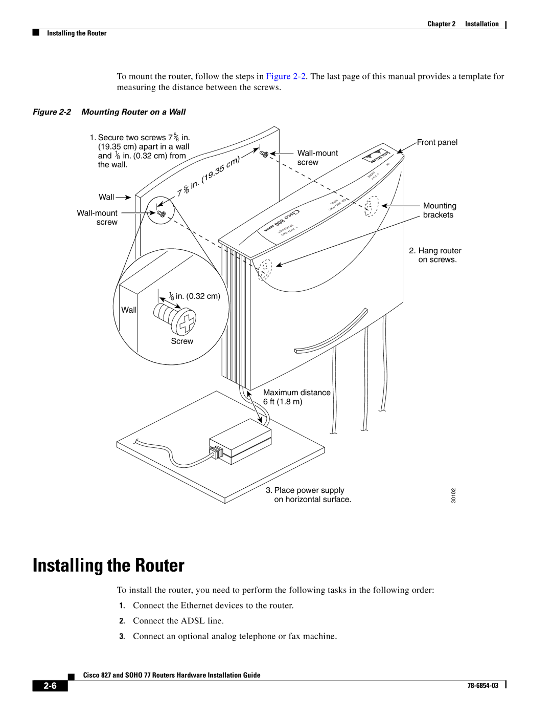 Cisco Systems SOHO 77 manual Installing the Router, Mounting Router on a Wall 