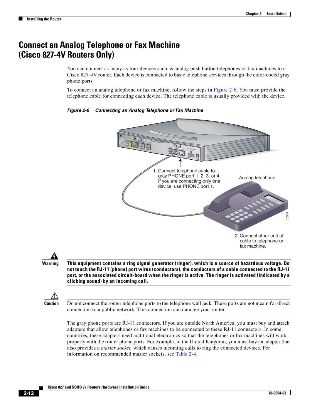 Cisco Systems SOHO 77 manual Connecting an Analog Telephone or Fax Machine 