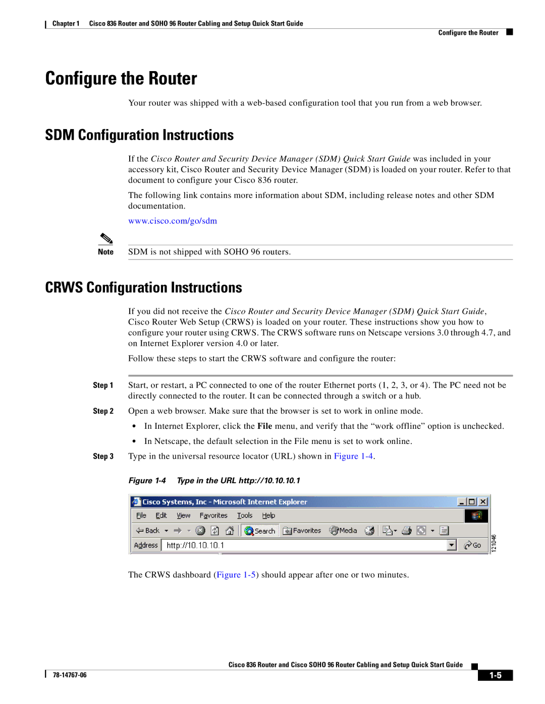 Cisco Systems SOHO 96 quick start Configure the Router, SDM Configuration Instructions, Crws Configuration Instructions 