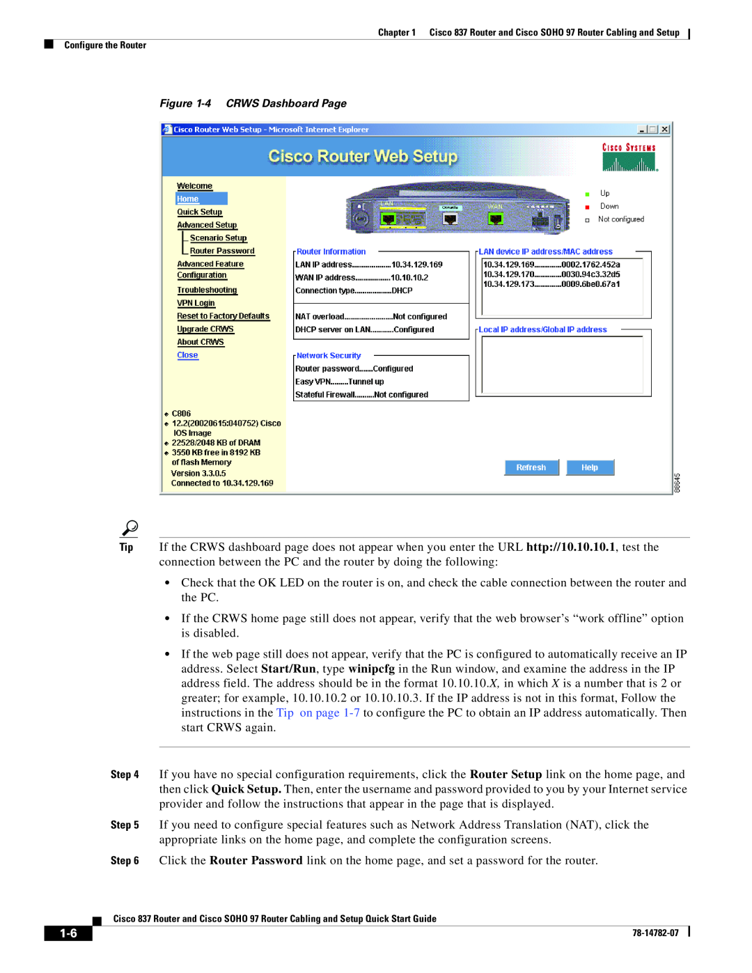 Cisco Systems SOHO 97 quick start 4 CRWS Dashboard Page 