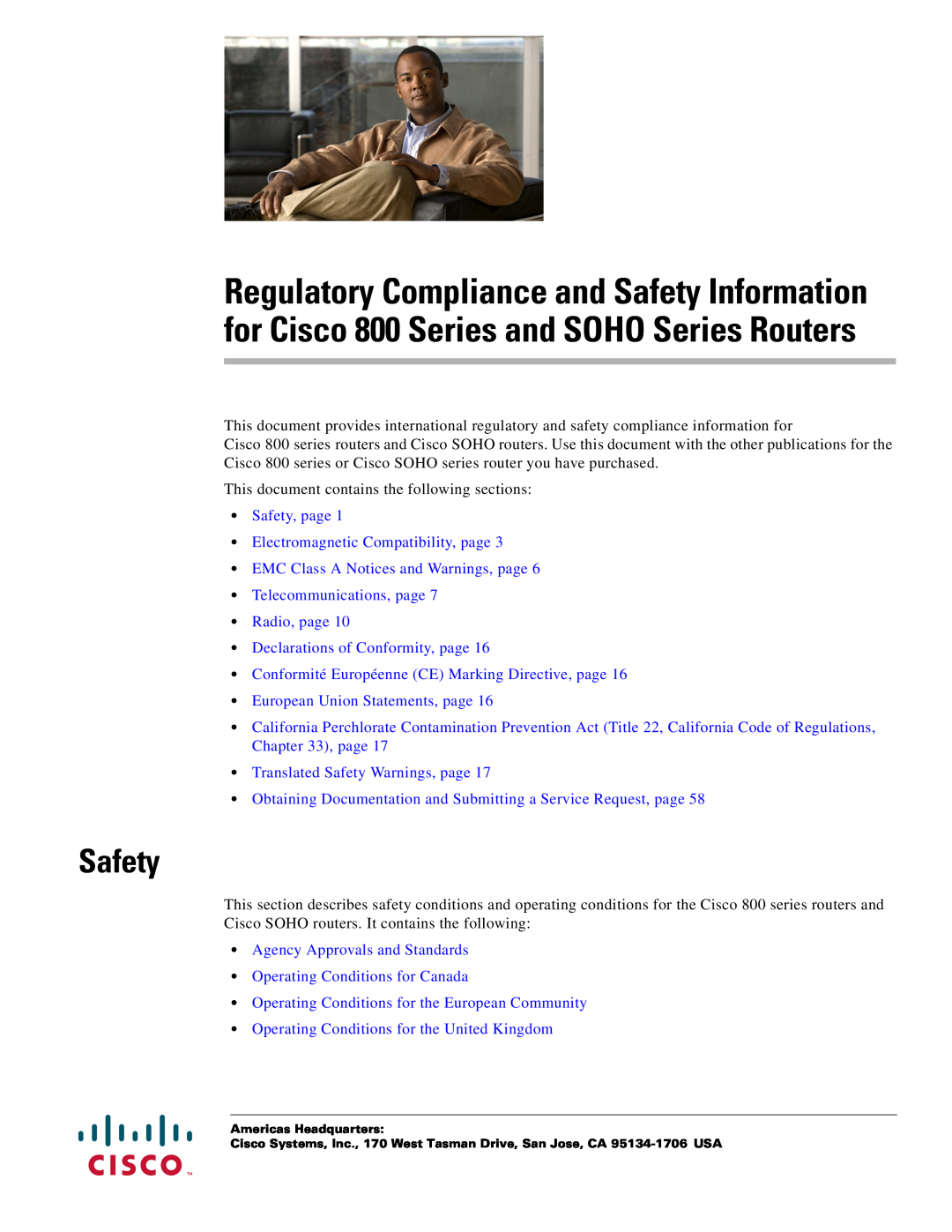 Cisco Systems SOHO Series manual Safety, page Electromagnetic Compatibility, page, European Union Statements, page 
