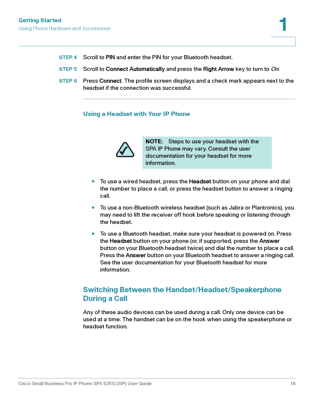 Cisco Systems SPA 525G manual Using a Headset with Your IP Phone 