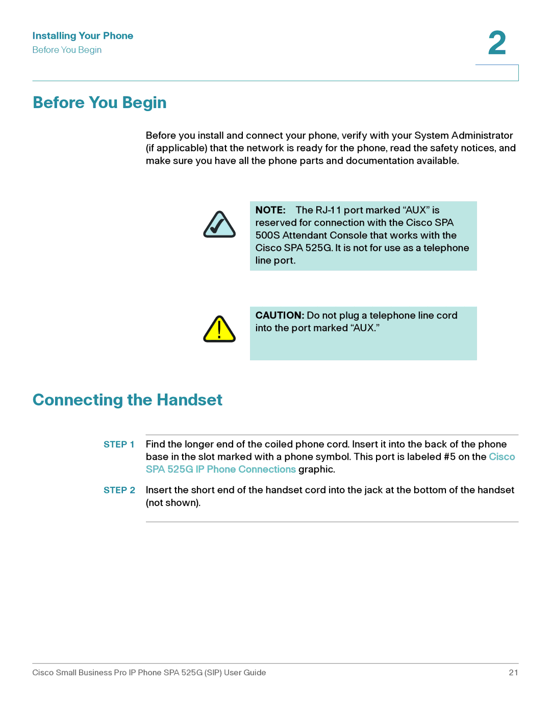 Cisco Systems SPA 525G manual Before You Begin, Connecting the Handset 