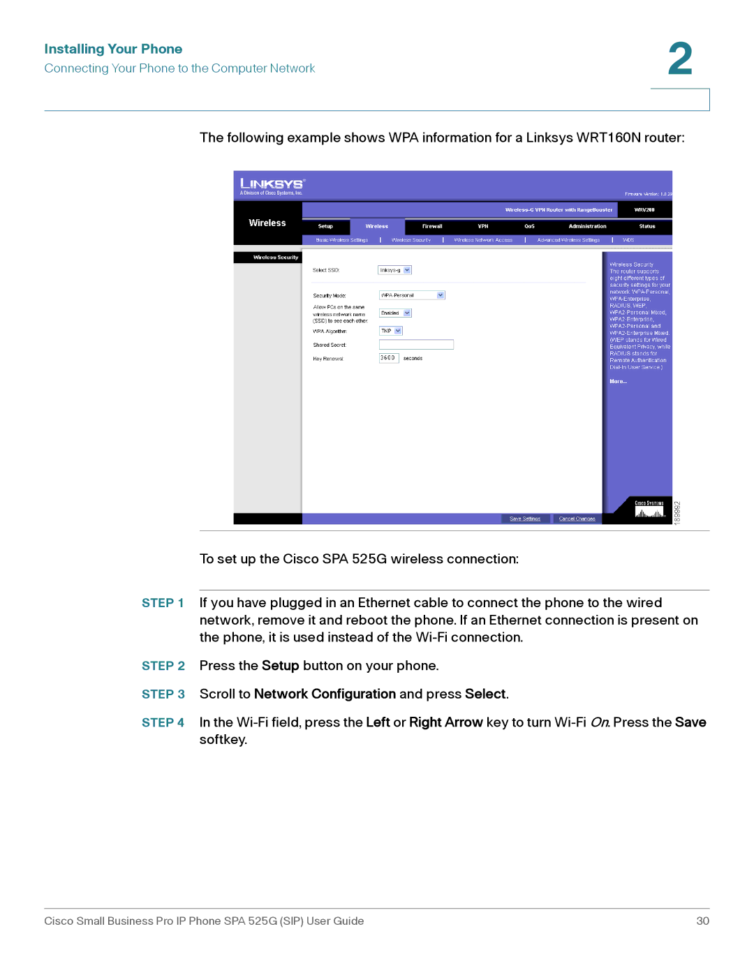 Cisco Systems SPA 525G manual Scroll to Network Configuration and press Select 