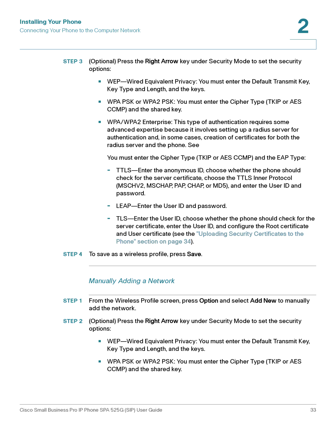 Cisco Systems SPA 525G manual Manually Adding a Network 