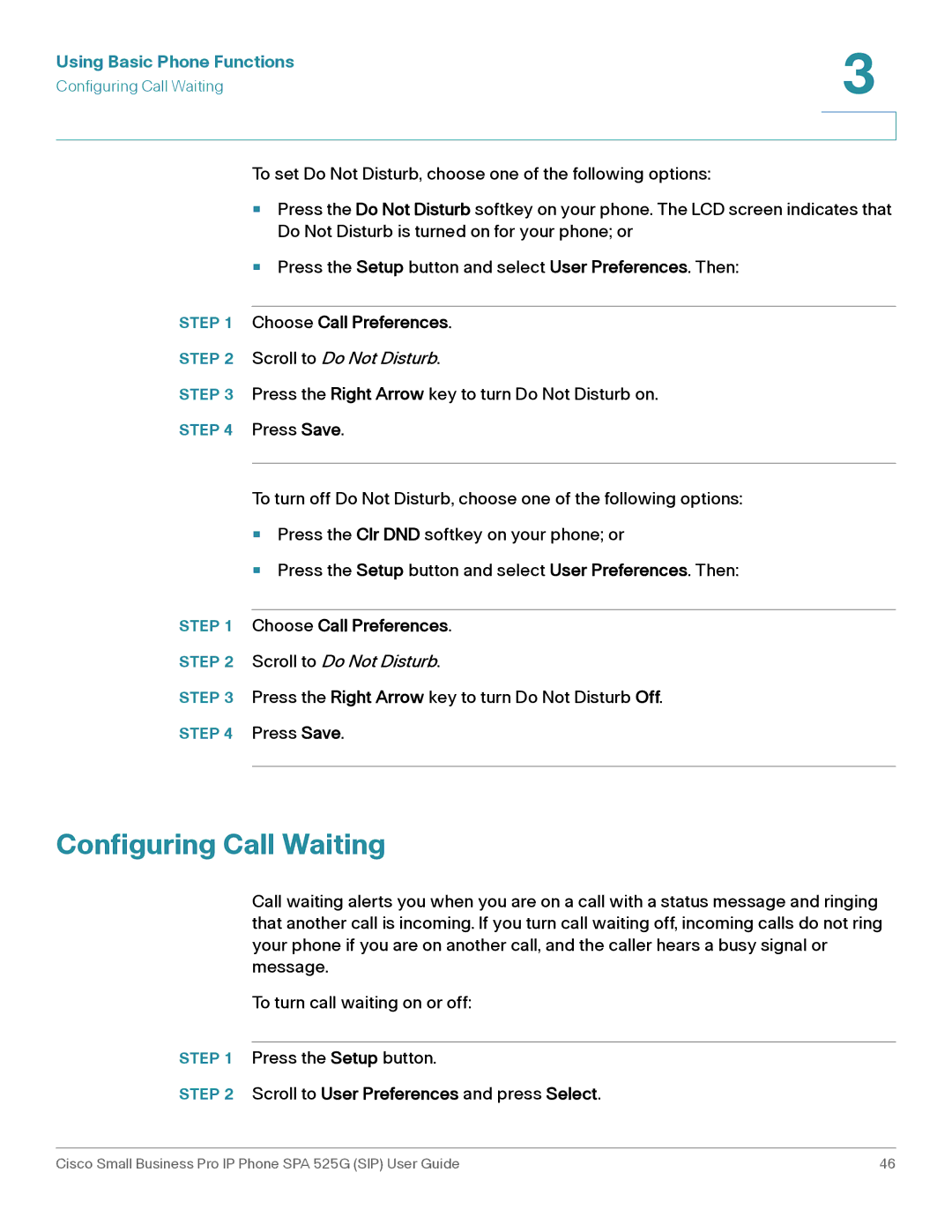 Cisco Systems SPA 525G manual Configuring Call Waiting, Choose Call Preferences 