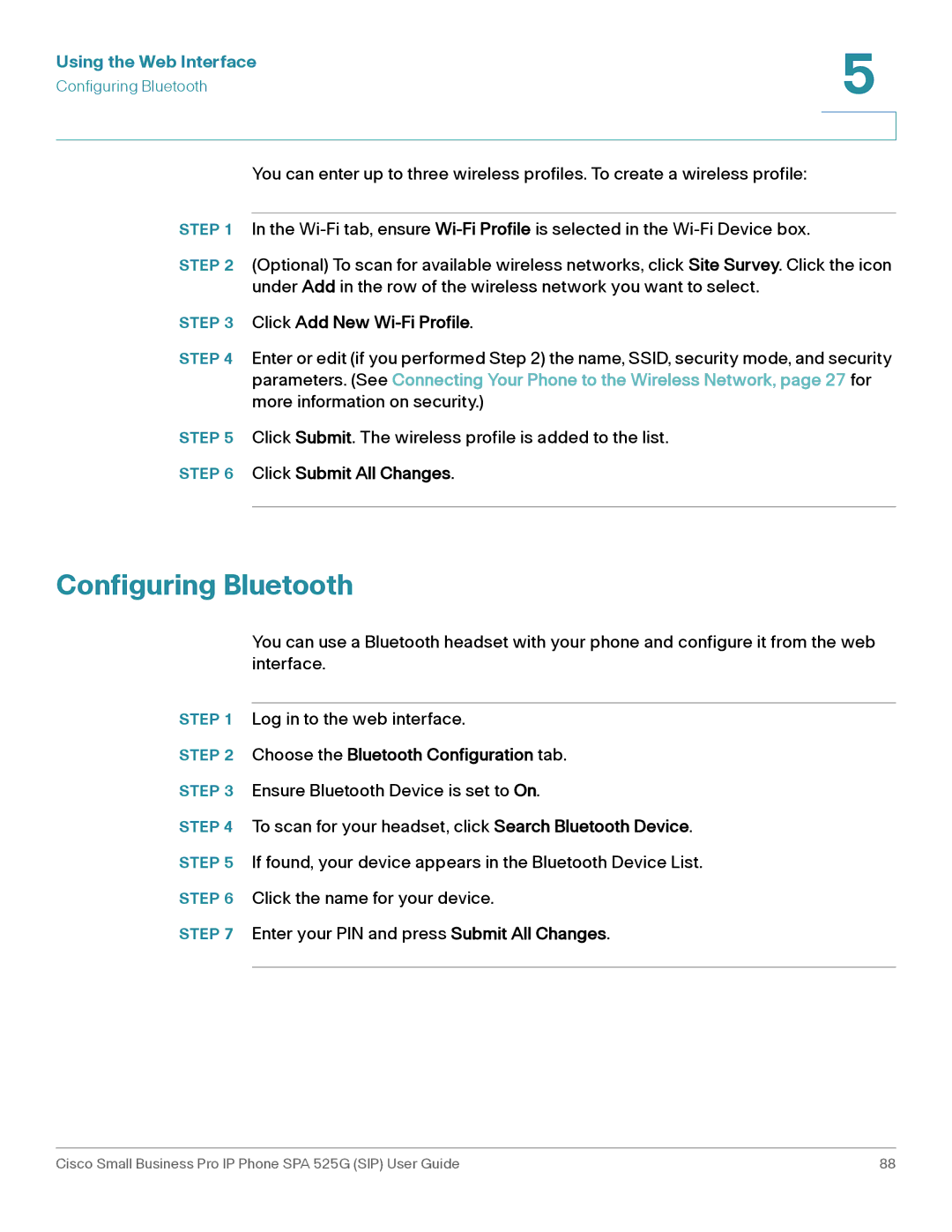 Cisco Systems SPA 525G manual Configuring Bluetooth, Click Add New Wi-Fi Profile, Choose the Bluetooth Configuration tab 