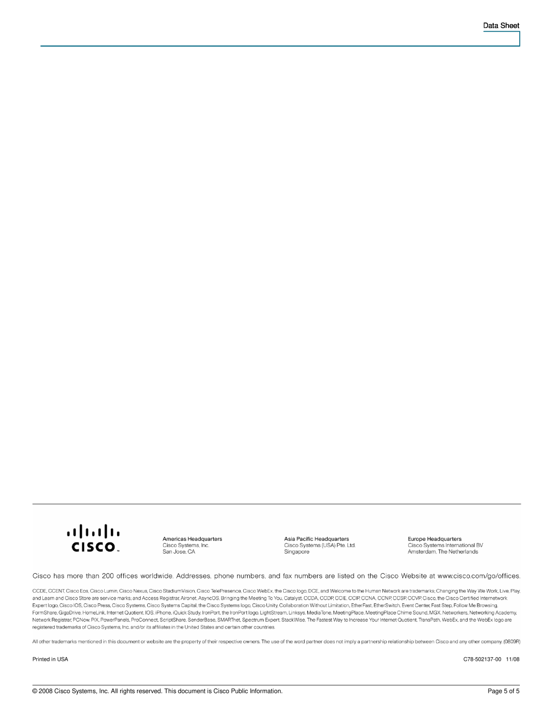 Cisco Systems SPA2102 manual Data Sheet, C78-502137-00 11/08, Page 5 of 
